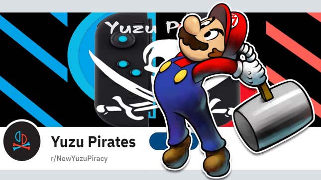 Mario bringt einen Hammer zum Subreddit Yuzu Pirates. 